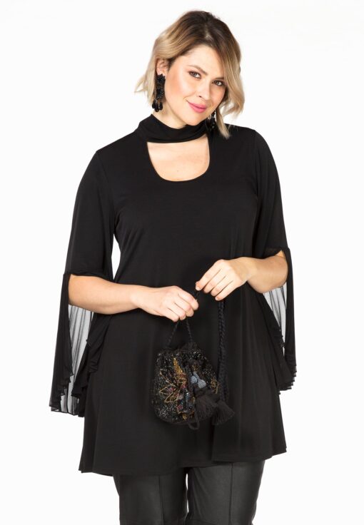 Yoek Shirt wide plissé sleeve | Zwart | Maat 58/60