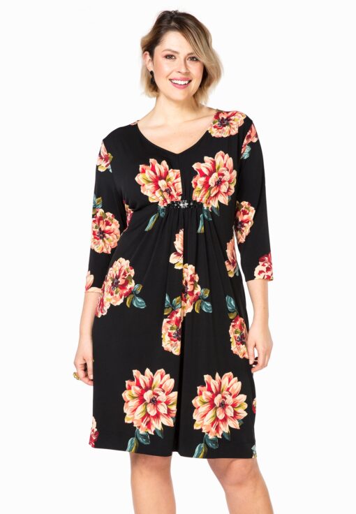 Yoek Dress strass beaded BARI | Zwart | Maat 54/56