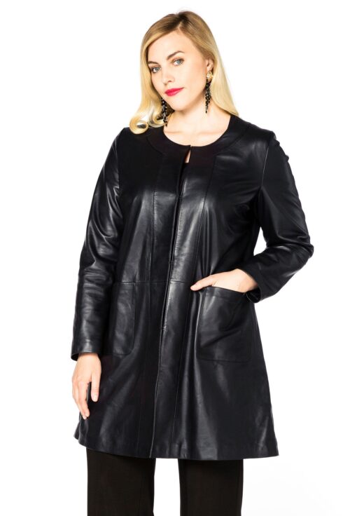 Yoek Leren blazer met zakken | Blauw | Maat 54/56