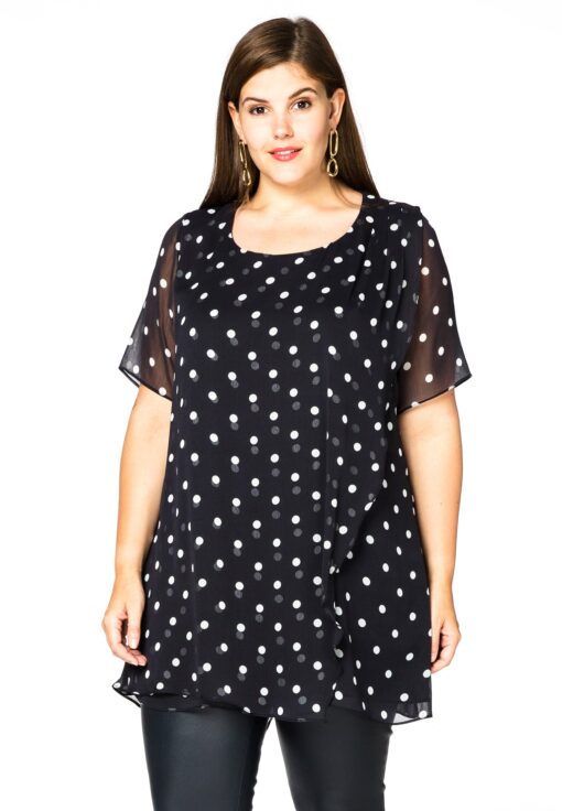 Yoek Blouse overslag DOTS | Blauw | Maat 50/52