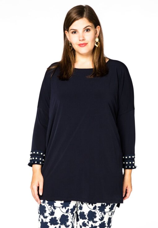 Yoek Shirt met parels | Blauw | Maat 58/60