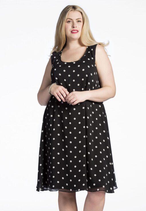 Yoek Mouwloze jurk DOTS | Zwart | Maat 42/44