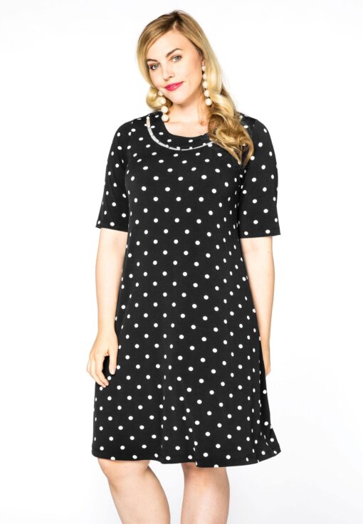 Yoek Jurk met parels DOTS | Zwart | Maat 58/60