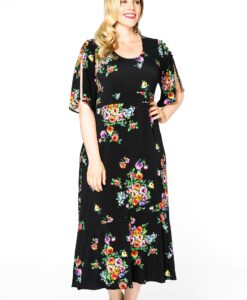 Yoek Jurk met wijde mouwen ROSA | Zwart | Maat 54/56