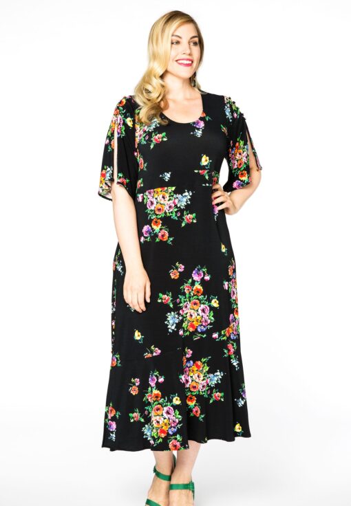Yoek Jurk met wijde mouwen ROSA | Zwart | Maat 54/56