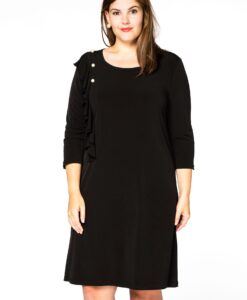 Yoek Jurk met ruches | Zwart | Maat 58/60
