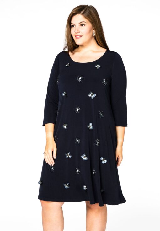 Yoek Jurk met pailletten | Blauw | Maat 58/60