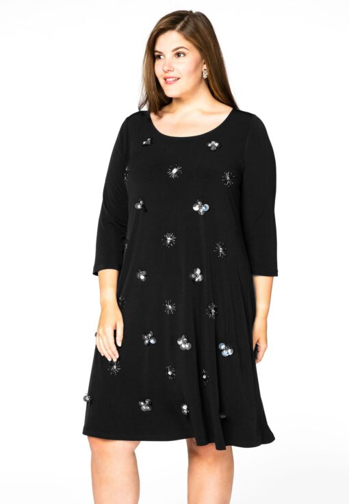 Yoek Jurk met pailletten | Zwart | Maat 58/60