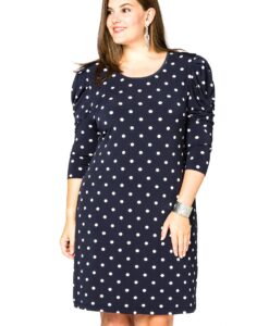 Yoek Jurk met pofmouwen DOTS | Blauw | Maat 54/56