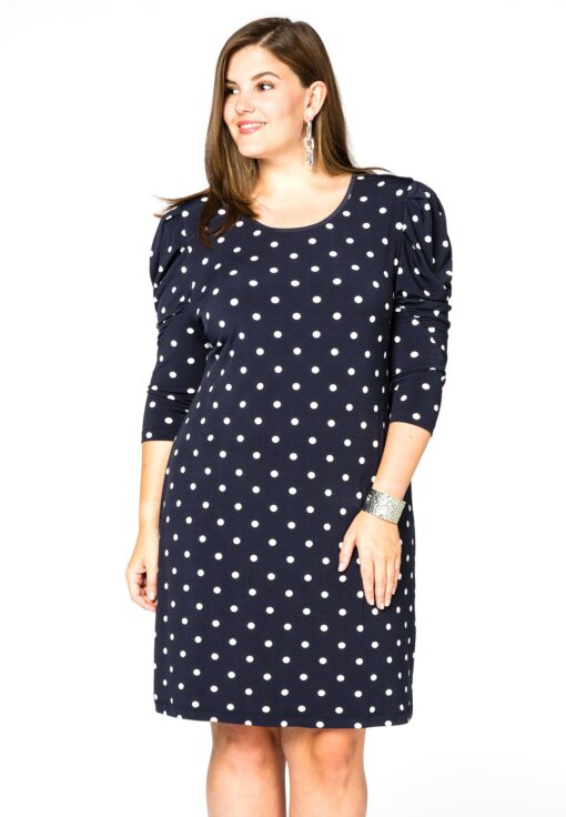 Yoek Jurk met pofmouwen DOTS | Blauw | Maat 54/56