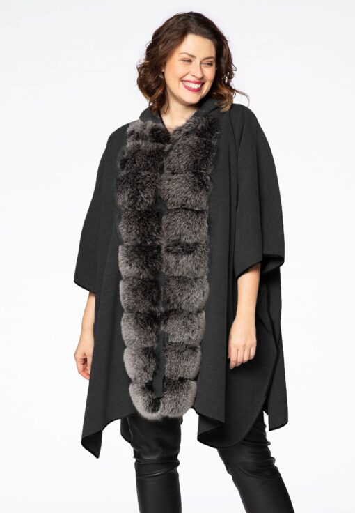 Poncho met bontkraag