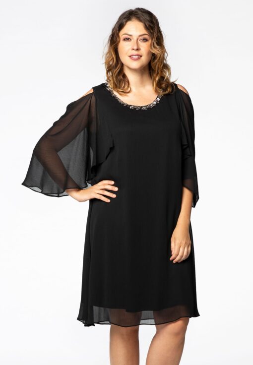 Yoek Tunic cold shoulder | Zwart | Maat 50/52