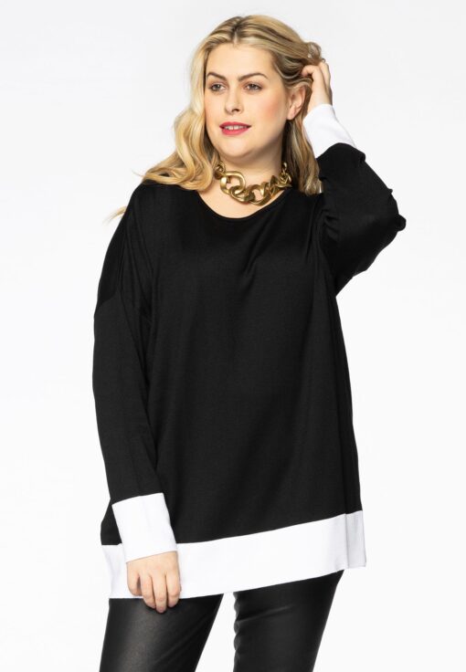 Yoek Pullover met contrast | Zwart | Maat 54/56