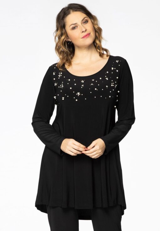 Yoek Tuniek wide bottom strass | Zwart | Maat 54/56