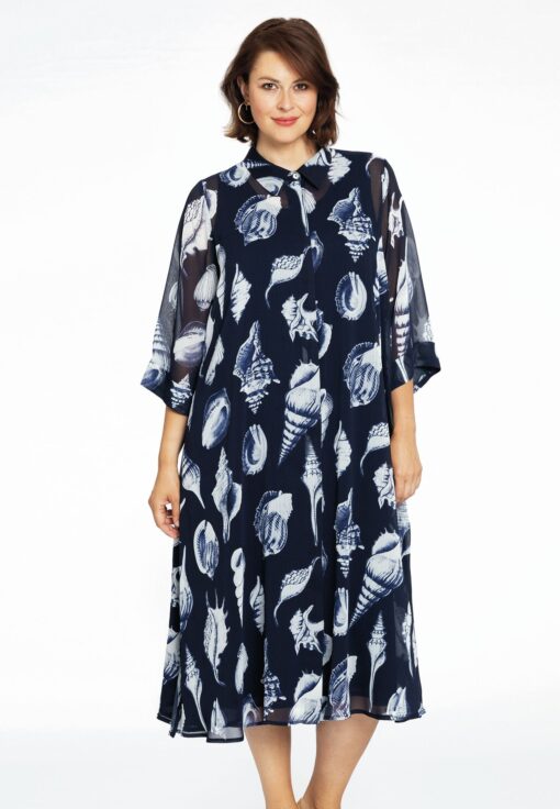 Yoek Blouse-jasje A-lijn SEA SHELLS | Blauw | Maat 58/60