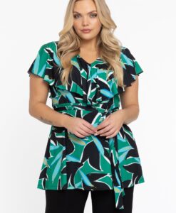 Yoek Tuniek met ruches v-neck EDEN | Groen | Maat 54/56