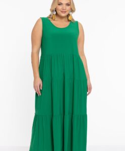 Yoek Jurk met ruches | Groen | Maat 58/60