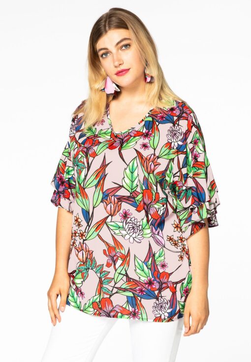 Yoek Blouse volantmouwen | Roze | Maat 58/60