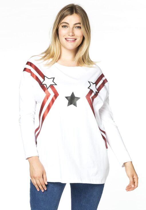 Yoek Wijd shirt met sterren | Wit | Maat 54/56
