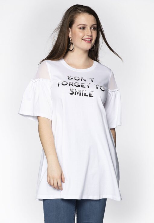 Yoek Tunic wide bottom frilled sleeve | Wit | Maat 58/60