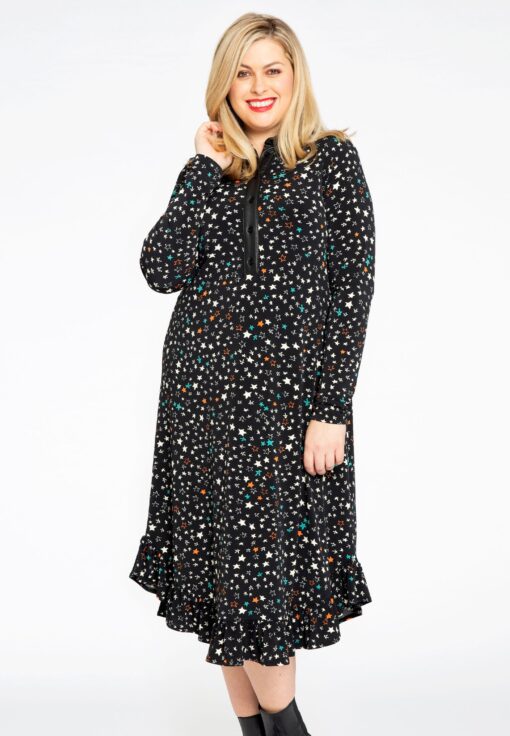 Yoek Blouse-jurk ruches STARLIGHT | Zwart | Maat 58/60