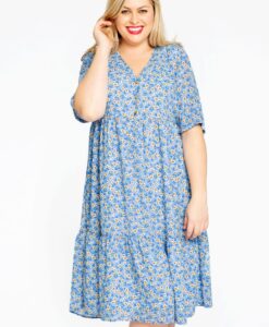 Yoek Jurk met volants DAISY | Blauw | Maat 58/60