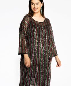 Yoek Jurk met pailletten RAINBOW | Zwart | Maat 54/56