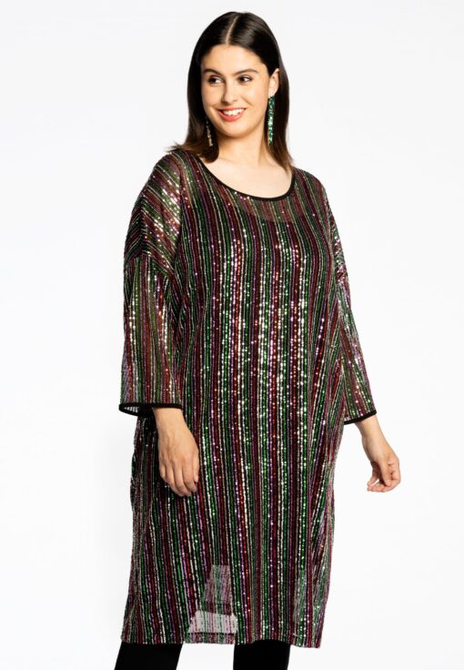 Yoek Jurk met pailletten RAINBOW | Zwart | Maat 54/56