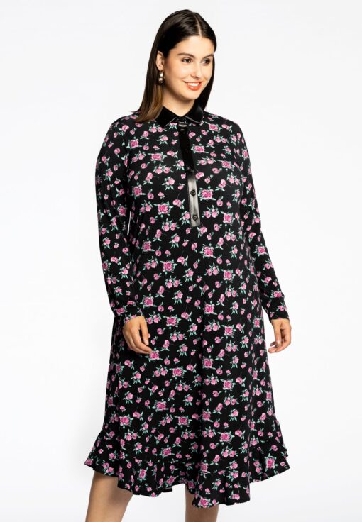 Yoek Jurk met ruches LOULOU | Zwart | Maat 58/60