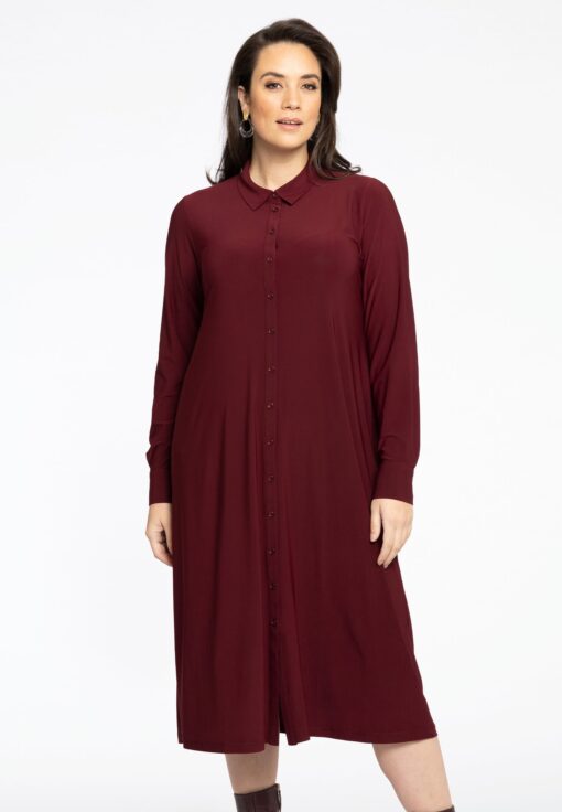 Yoek Lange jurk met knopen | Dark Red | Maat 54/56