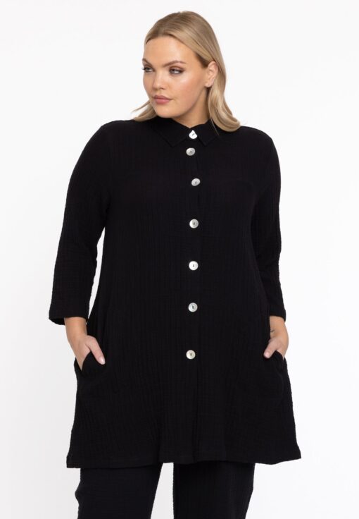 Yoek Blouse met knopen | Zwart | Maat 50/52