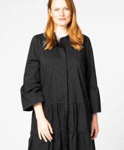 Yoek Jurk met ruches | Zwart | Maat 54/56
