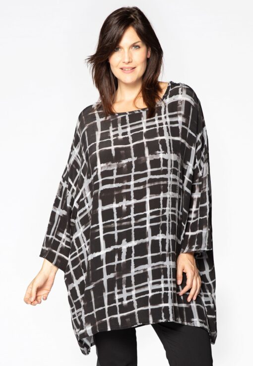Yoek Korte blouse PAINTBRUSH | Zwart | Maat 54/56