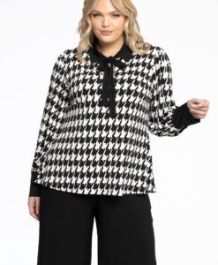 Yoek Tuniek met strik PIED DE POULE | Zwart | Maat 42/44