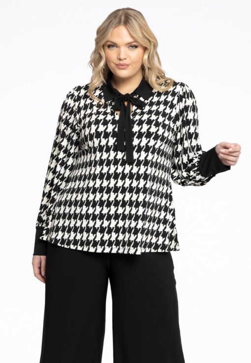 Yoek Tuniek met strik PIED DE POULE | Zwart | Maat 42/44