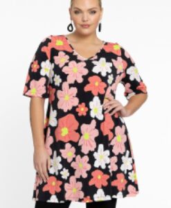 Yoek Tuniek wide bottom HIBISCUS | Zwart | Maat 46/48