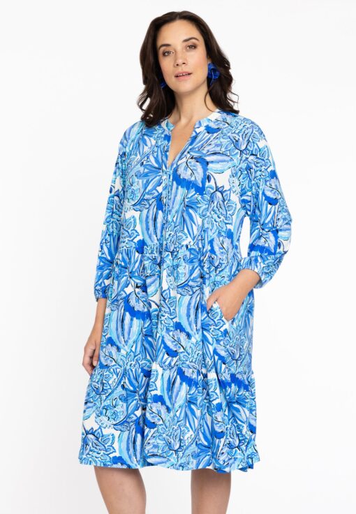 Yoek Jurk met ruches | Blauw | Maat 50/52