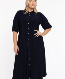 Yoek Jurk met smock detail | Blauw | Maat 54/56