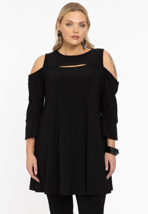 Yoek Tuniek wide bottom met uitsnedes | Zwart | Maat 58/60