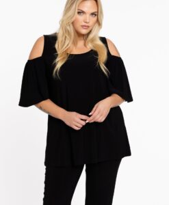 Yoek Tuniek flare met uitsnedes | Zwart | Maat 50/52