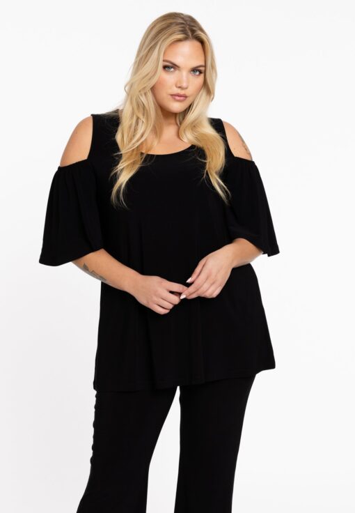 Yoek Tuniek flare met uitsnedes | Zwart | Maat 50/52