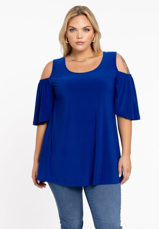 Yoek Tuniek flare met uitsnedes | Indigo | Maat 58/60