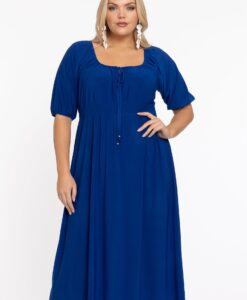Yoek Jurk met gesmokte taille | Indigo | Maat 58/60