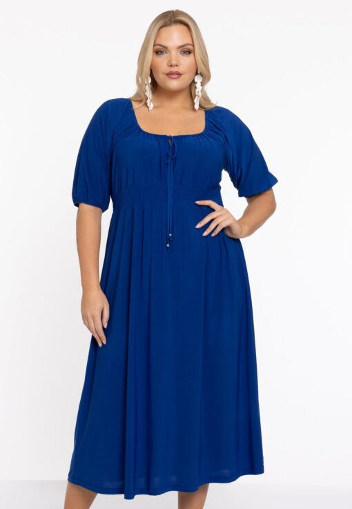 Yoek Jurk met gesmokte taille | Indigo | Maat 58/60