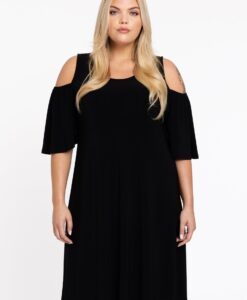 Yoek Jurk met cut out | Zwart | Maat 54/56