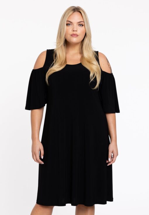 Yoek Jurk met cut out | Zwart | Maat 54/56
