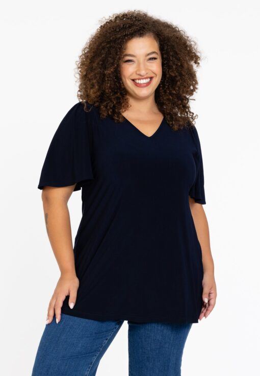 Yoek Tuniek flare met geplooide mouwen | Blauw | Maat 54/56