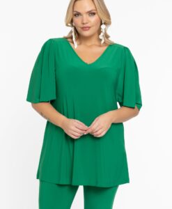 Yoek Tuniek flare met geplooide mouwen | Groen | Maat 54/56