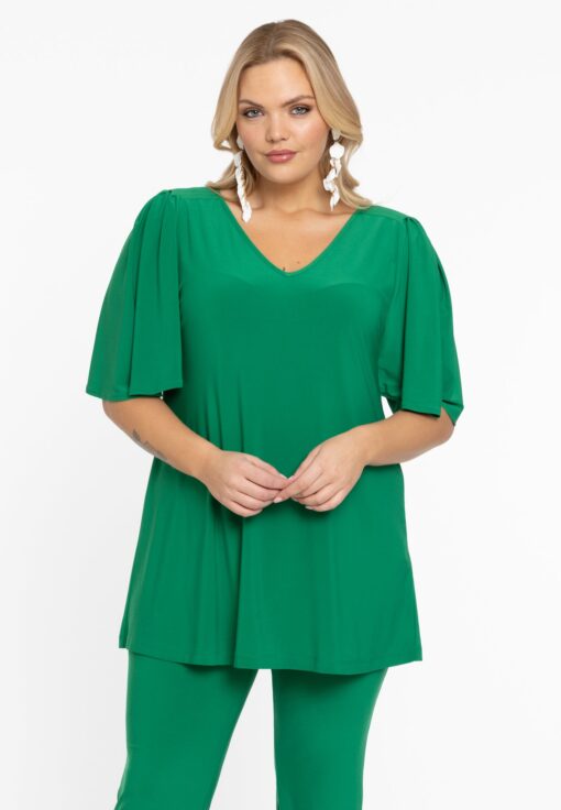 Yoek Tuniek flare met geplooide mouwen | Groen | Maat 54/56