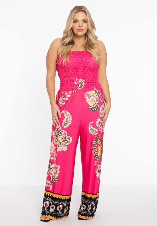 Yoek Jumpsuit smocked strapless ZARIA | Roze | Maat 50/52